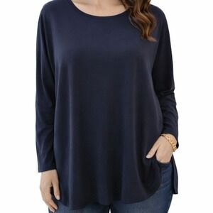 J.Jill Ponte Knit Tunic Top XL Long Sleeve Stretch Comfy Casual Dark Blue‎